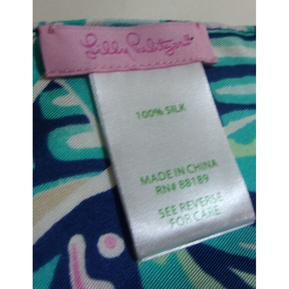 Lilly Pulitzer Elephant Silk Scarf Floral Pink Green Blue Yellow 22" Square - Picture 6 of 6